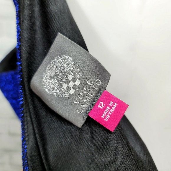 Vince Camuto 12 Blue Shimmery One Shoulder Sheath Cocktail Event Dress Side Slit - Picture 7 of 8